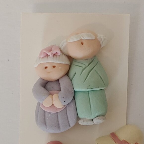 Handmade Clay Buttons Grandma Grandpa Bonnet Cottage Core Vintage - Picture 5 of 5